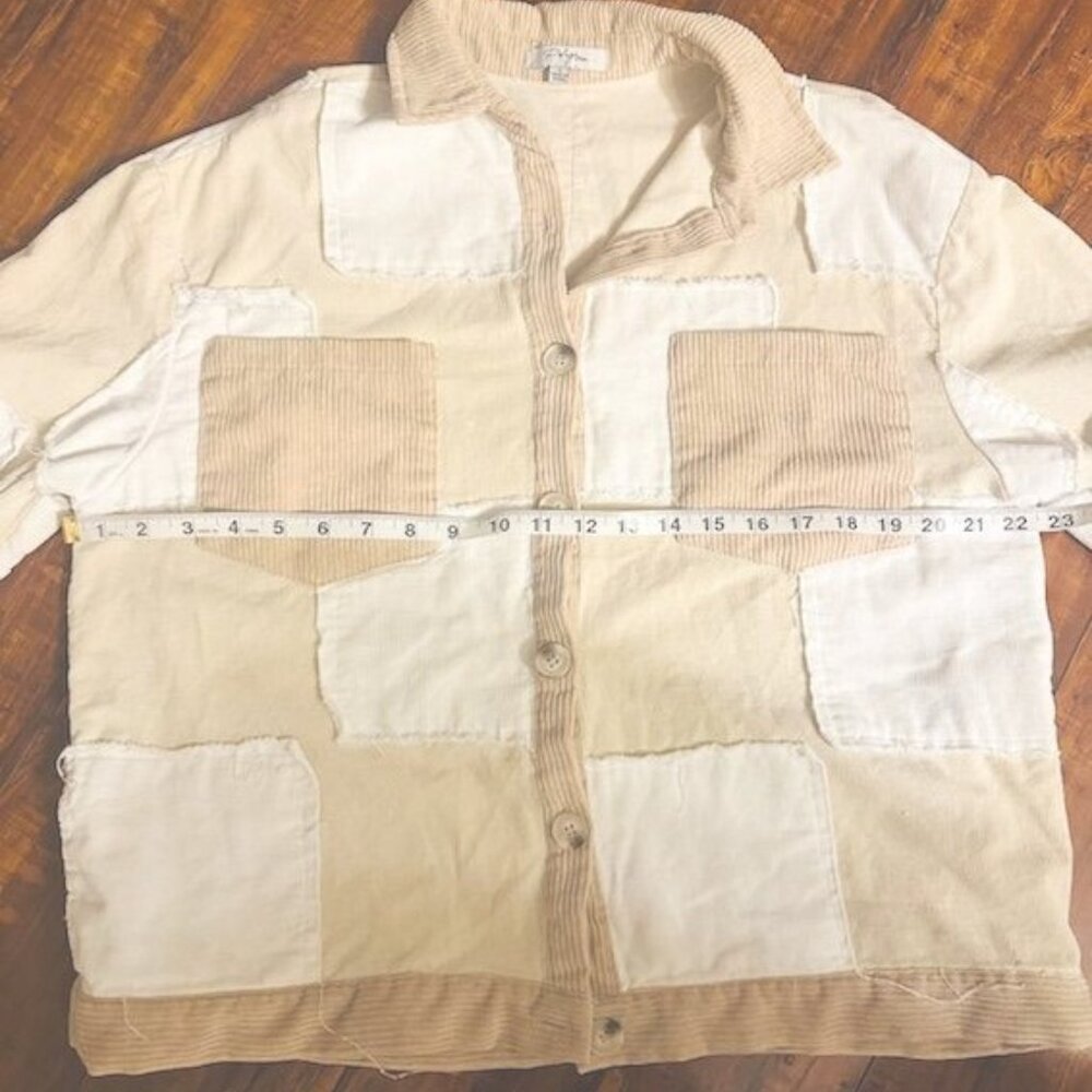 Polagram Beige-White Patchwork Button-Up Corduroy… - image 6